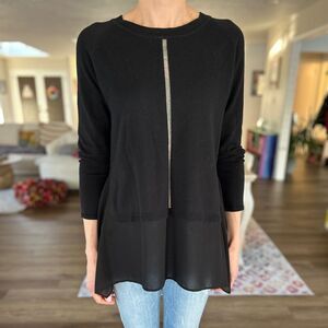 Ravel black sweater/blouse with chiffon and silver metallic accent